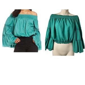 Free People Spirit Bell Sleeve Top XS Boho‎ Off Shoulder Romantic Cottage (2800)